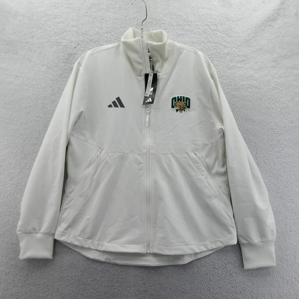 Adidas Jacket Women Medium Ohio Bobcats White Full Zip Track Recycled Polyester